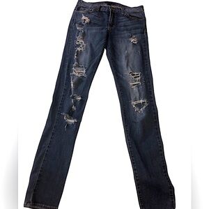 Flying Monkey Blue Straight Leg Jeans with Distressed Details